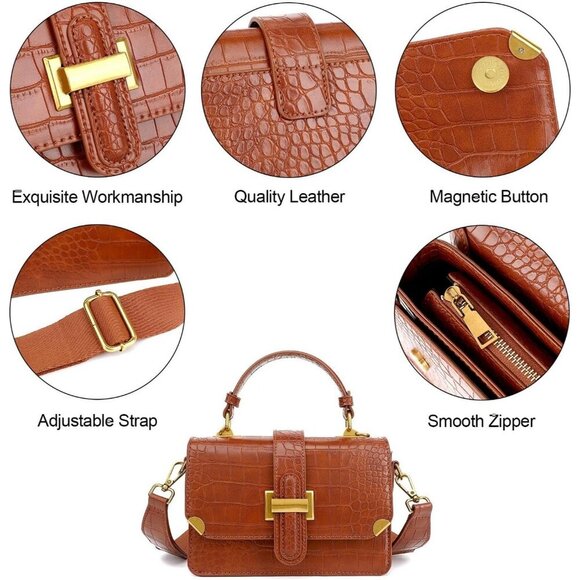 Womens Small Classy Crossbody Purse Top Handle Handbag Leather Satchel Bag Women - Picture 5 of 7